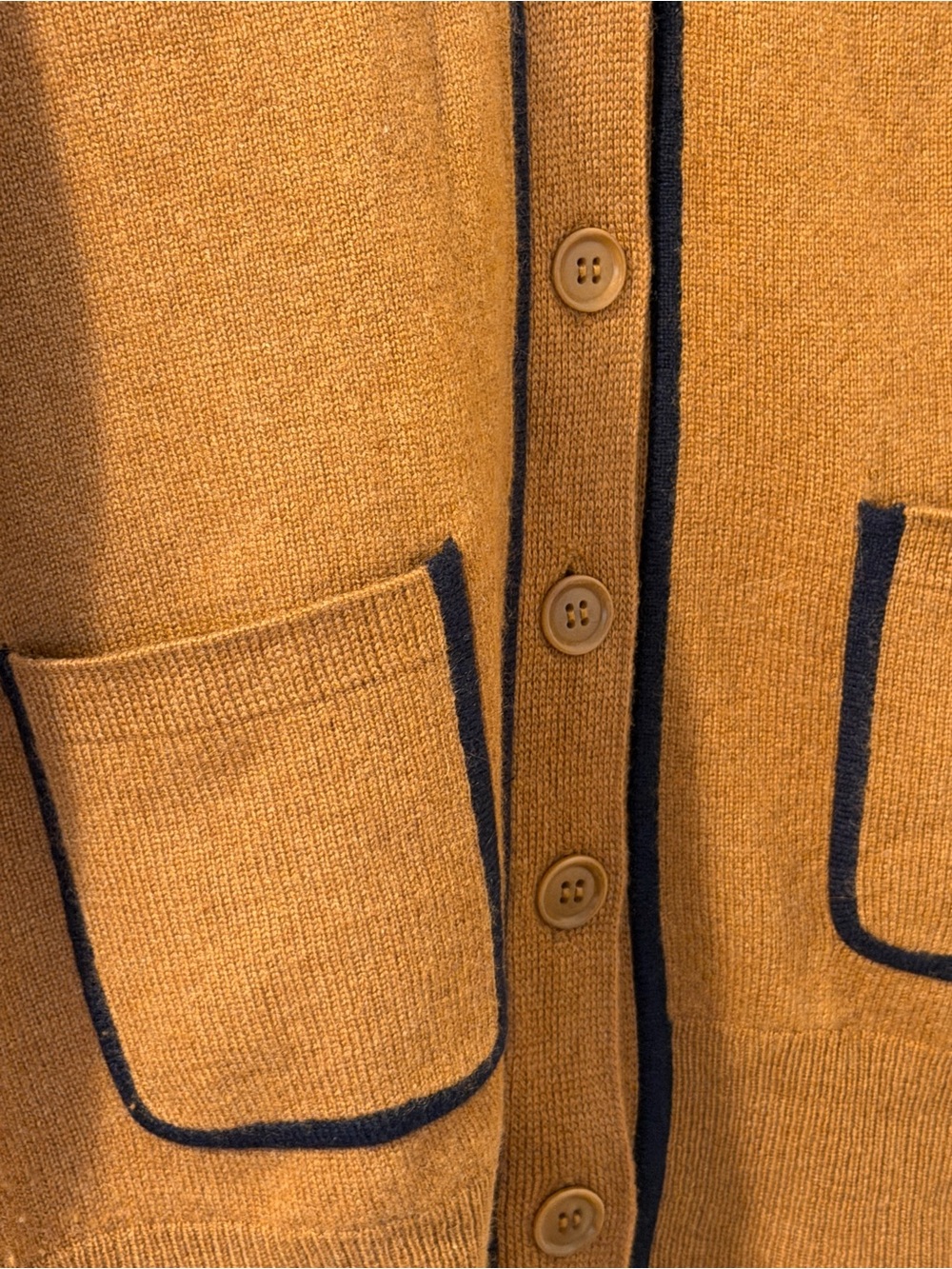 J.Crew tipped Cashmere V-neck Carmel w/ black so soft cardigan sweater sz small - Picture 5 of 6